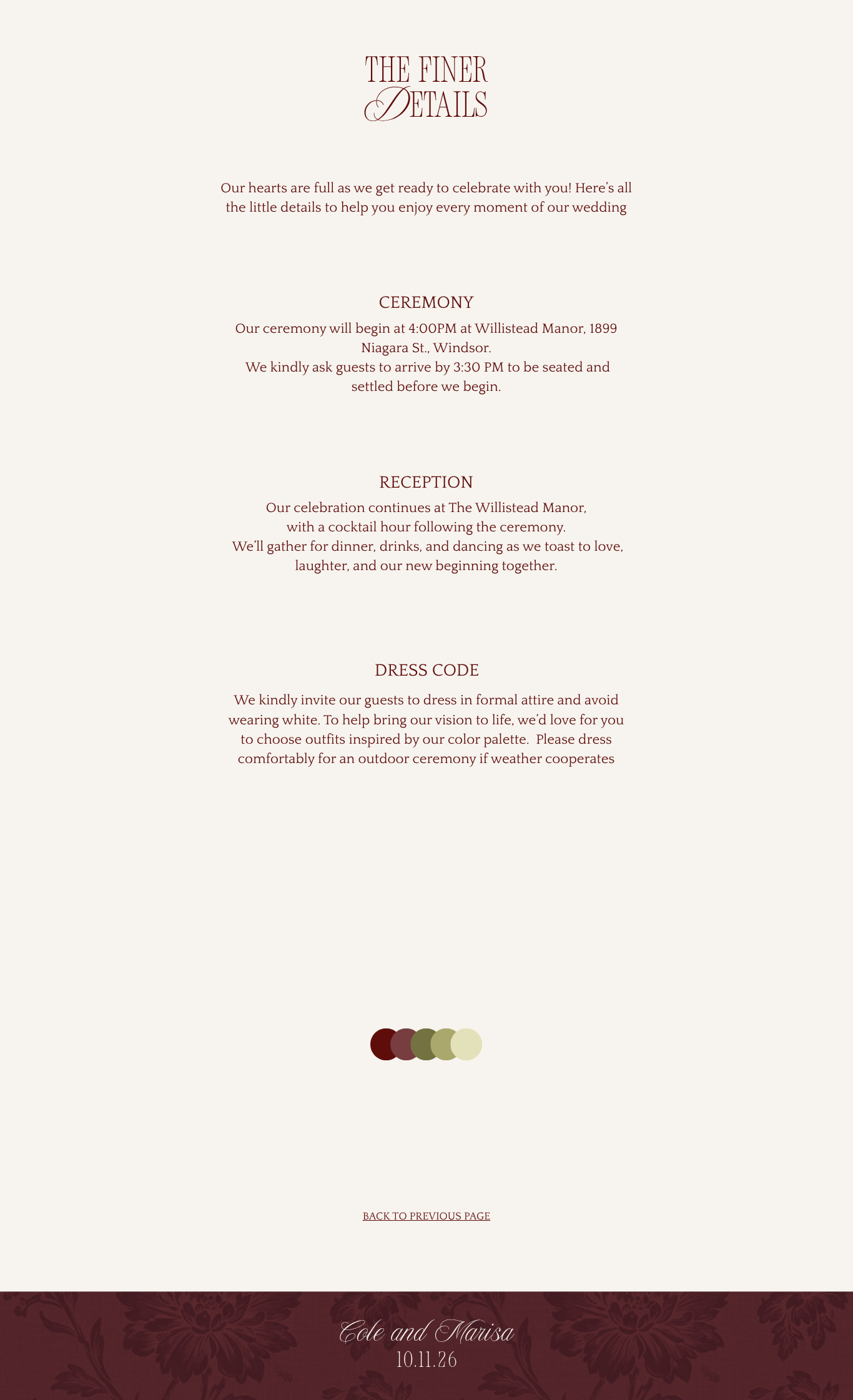 The Finer Details - Ceremony, Reception, and Dress Code information